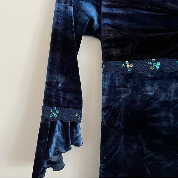 My Michelle Y2K Velvet Maxi Dress Bell Sleeve Goth Fairy Navy Blue-Girls Size 14 - Picture 7 of 7